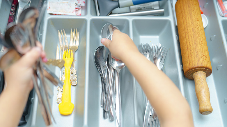Kitchen drawer full of items