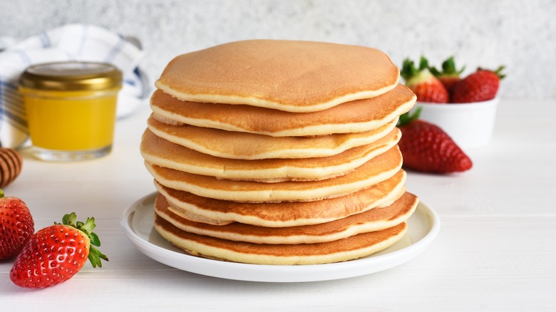 Stack of pancakes on plate