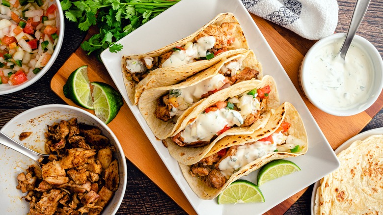 Chicken tacos on serving plate