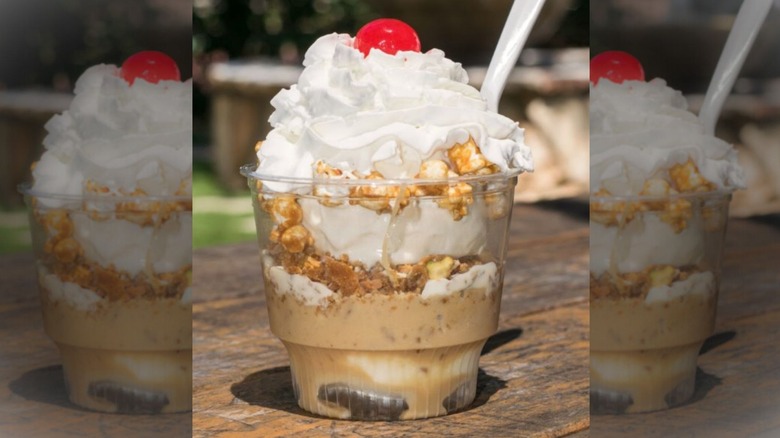 A photo of a Texas Tornado sundae from Curly's Frozen Custard with a cherry on top