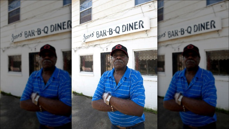 Owner James Jones in front of Jones Bar-B-Q Diner