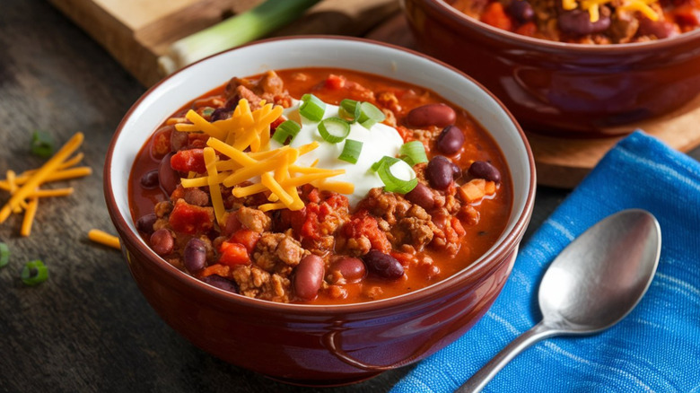 Bowl of chili with toppings