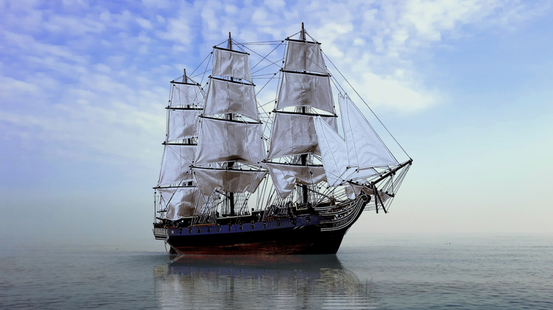 Old ship sailing on sea