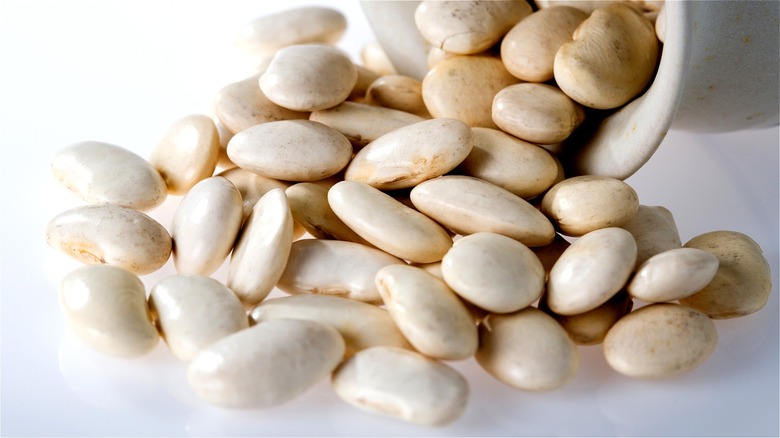 Poured dried white beans 
