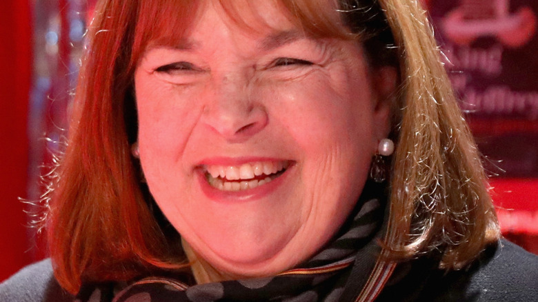 ina garten smiling with hair down and pearl earrings