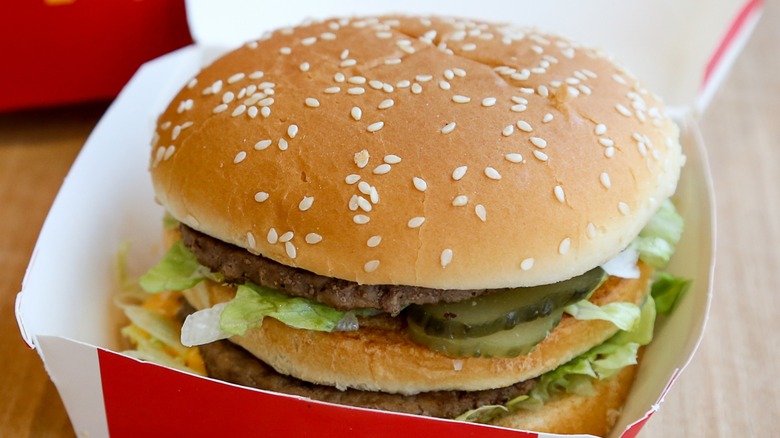 A McDonald's hamburger in a box
