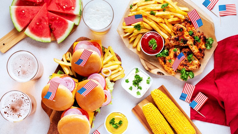 Overhead view of traditional cookout foods
