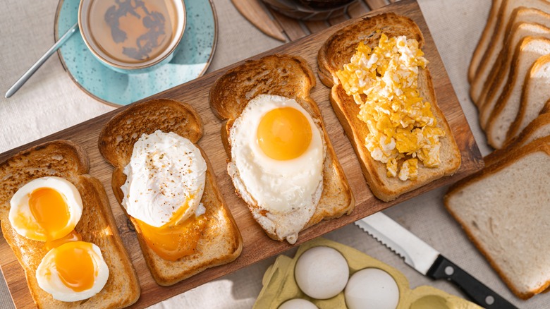 different egg preparations on toast