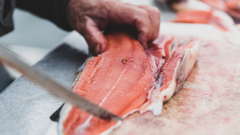 coho filet on cutting board