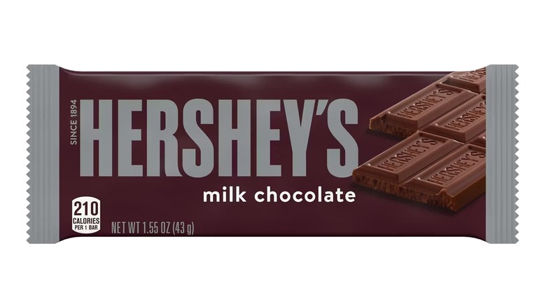 A Hershey's milk choclate bar isolated on a white background