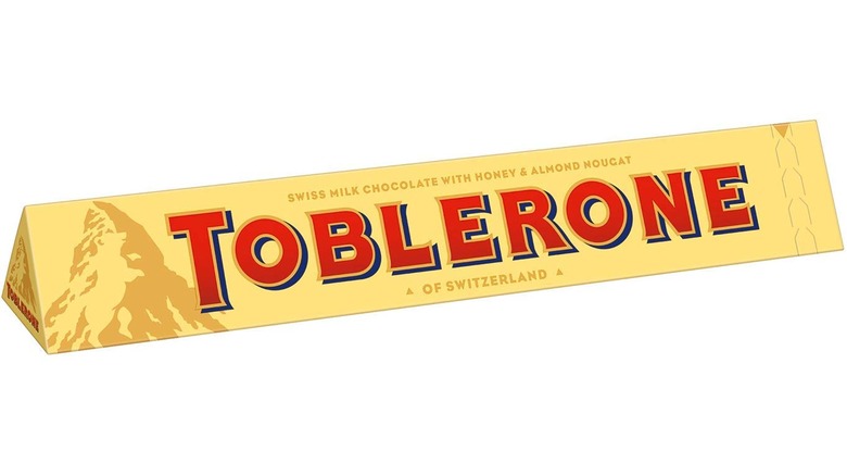A Toblerone bar isolated on a white background