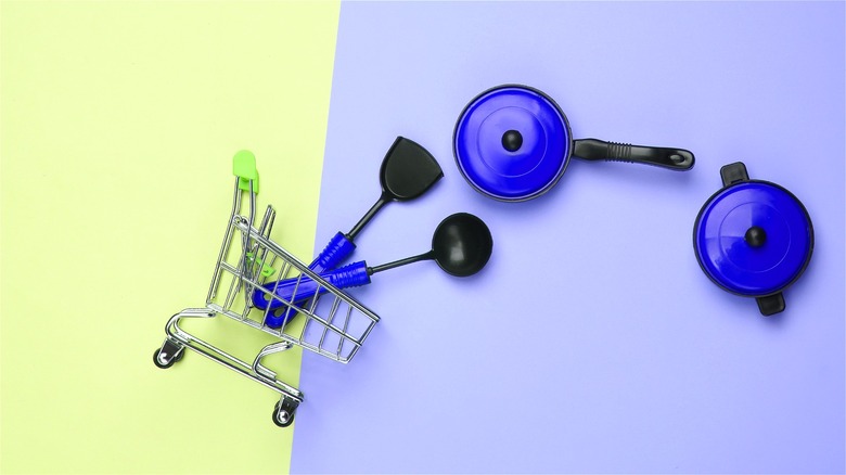 Miniature cooking tools in small cart
