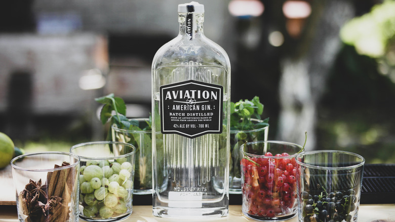 Aviation gin bottle with botanicals