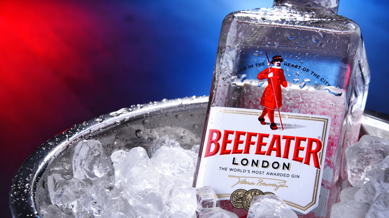Beefeater gin bottle in ice