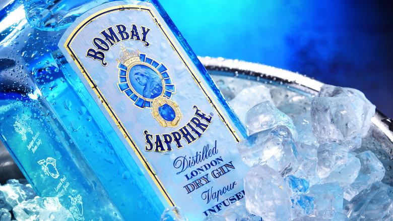 Bombay Sapphire bottle in ice bucket