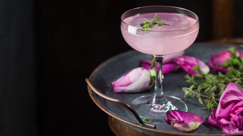 Pink cocktail with flowers