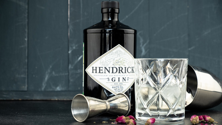 Hendrick's Gin bottle with barware