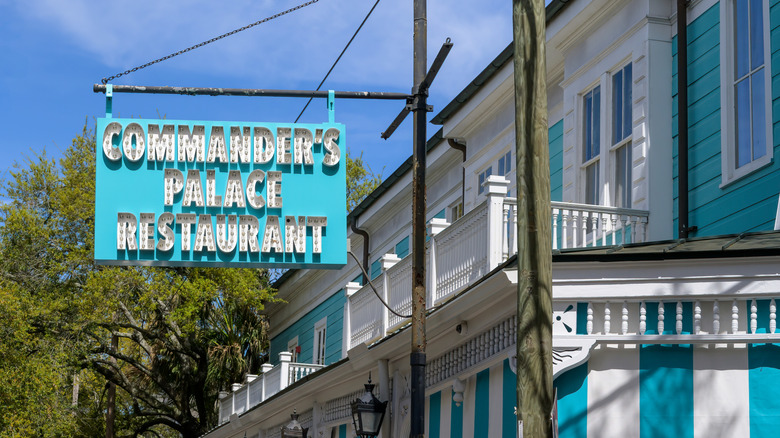 Exterior and sign of Commander's Palace restaurant in New Orleans