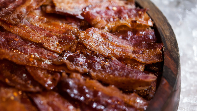 Glazed bacon on rack