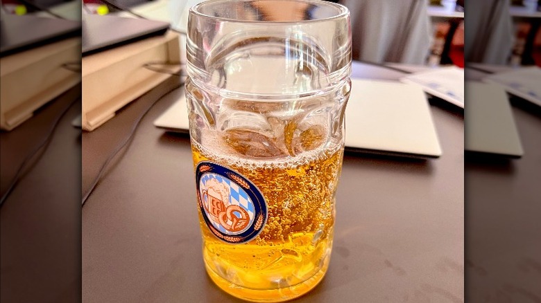 Glass of apfelschorle on table