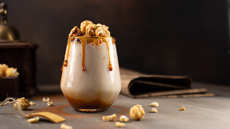 Milkshake with caramel corn on top