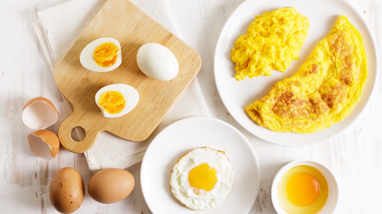 boiled eggs and scrambled eggs