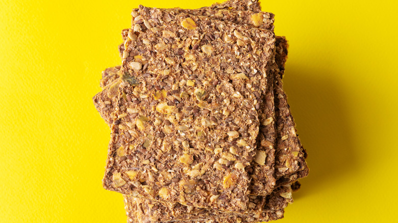 Crackers on yellow background