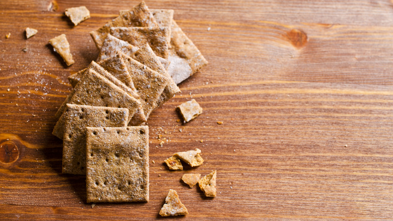 Pile of squared oat crackers