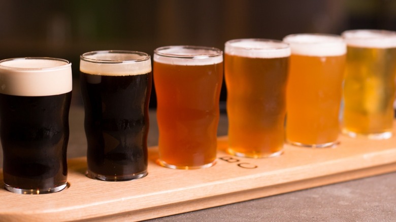 A flight of six beers