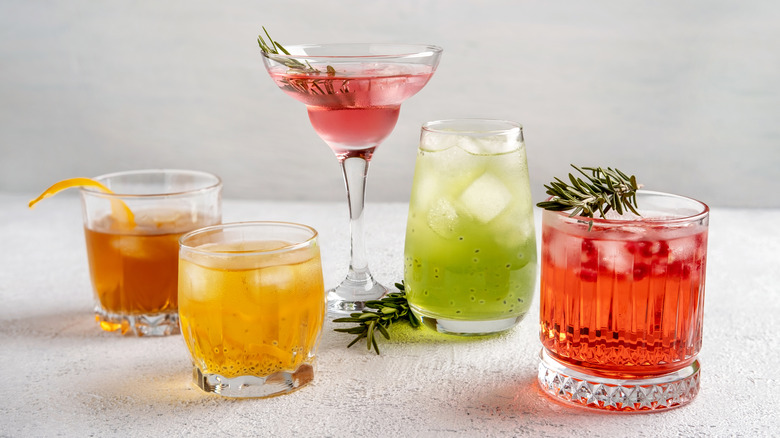 Colorful cocktail martini glasses