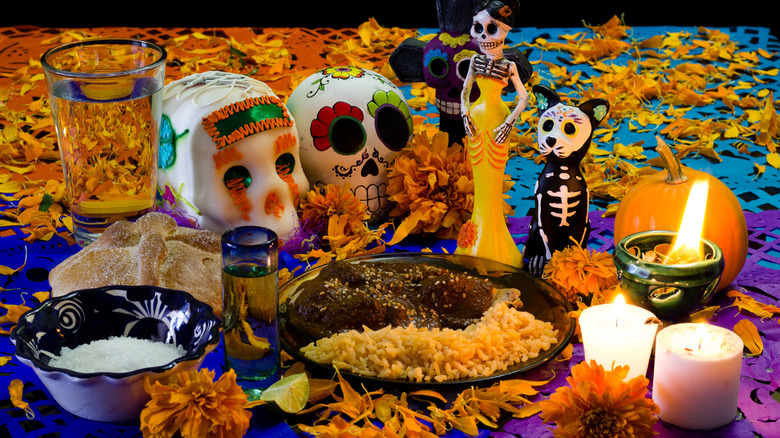 Dia de los Muertos food and decorations