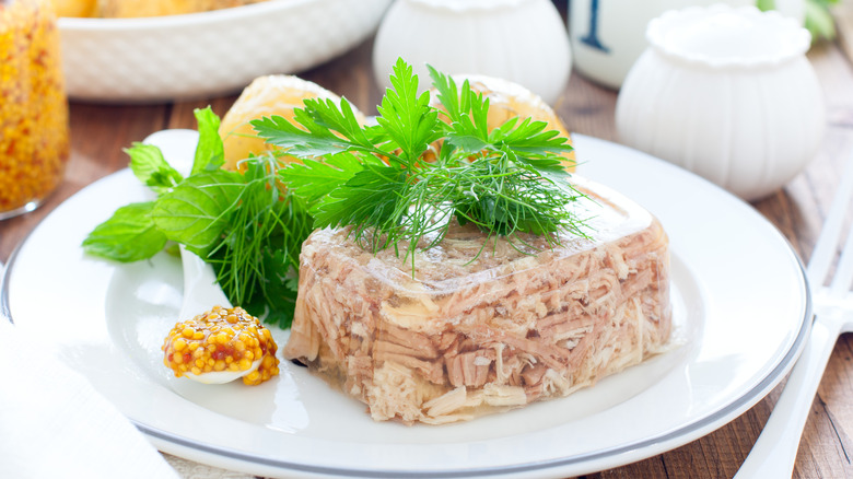 turkey aspic on white plate