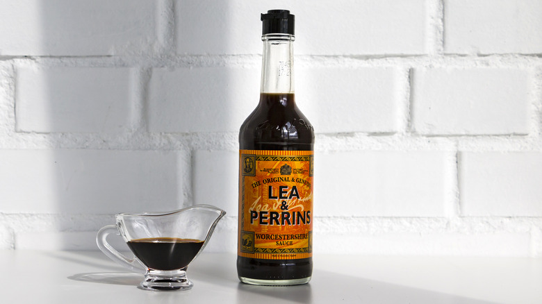 Worcestershire sauce bottle and saucer