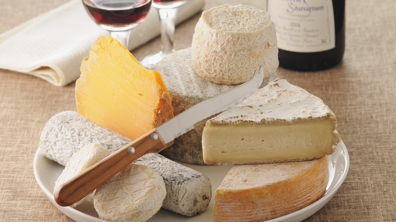 An assorted cheese platter