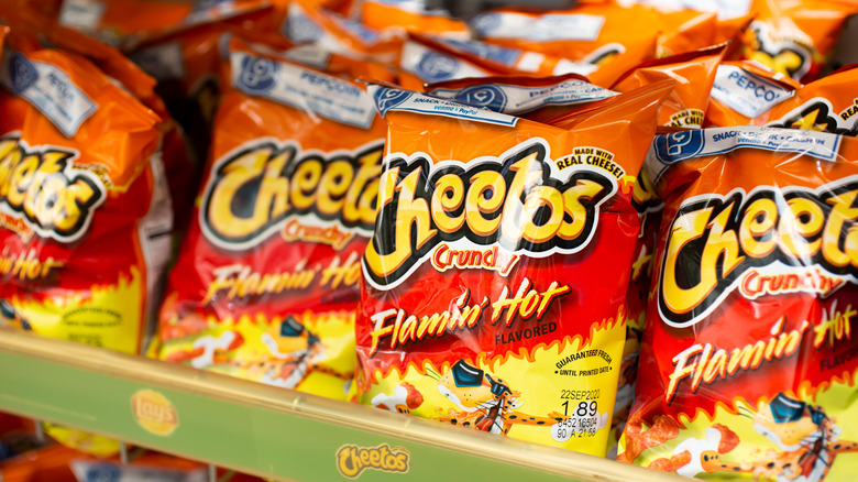 Flamin' Hot Cheetos on grocery shelf