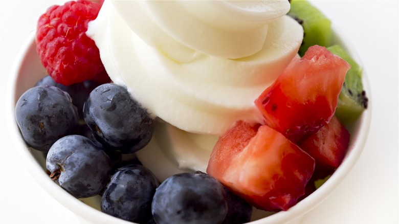 bowl of frozen yogurt with toppings