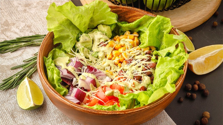 Taco salad, beans, corn