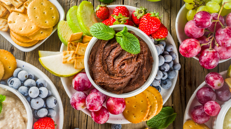 Chocolate hummus in white cup