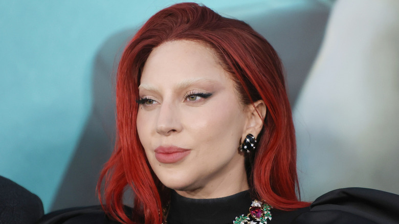 Lady Gaga with dark red hair