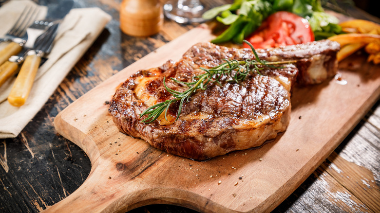 Food on wooden cutting board 
