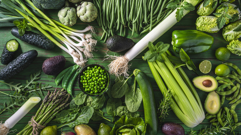 collection of green spring vegetables