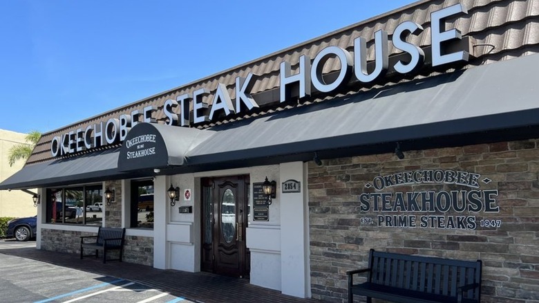 The exterior of the Okeechobee Steakhouse in West Palm Beach Florida, during the daytime