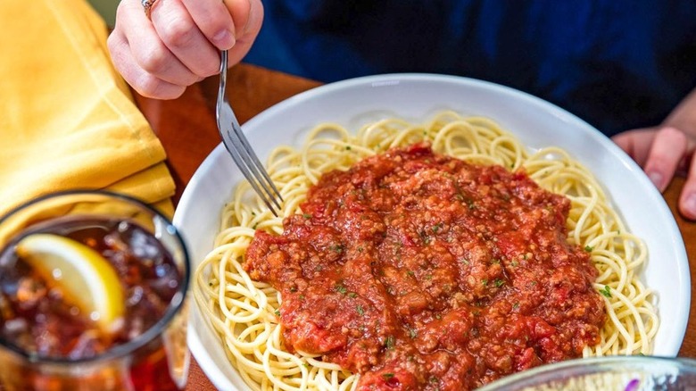 spaghetti bolognese on table