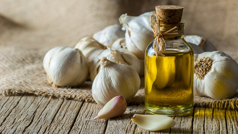  Garlic and small bottle of olive oil