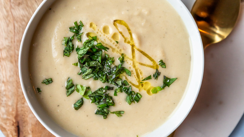 Soup drizzled with olive oil