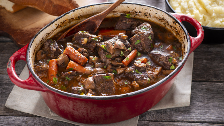 a pot of beef stew