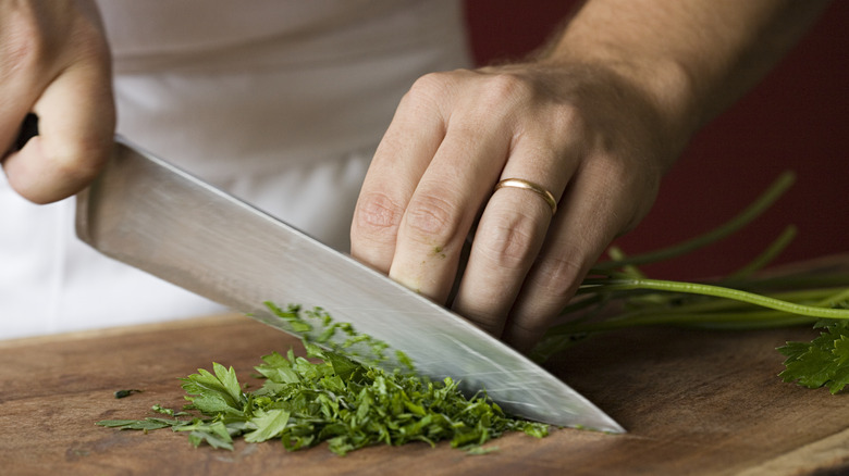 Cutting cilantro