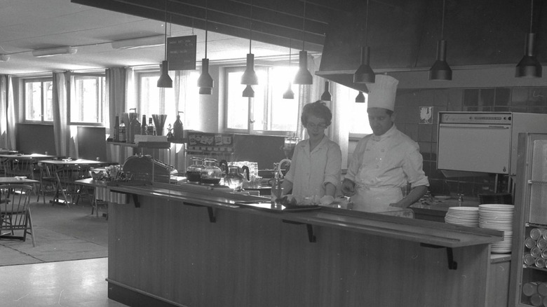 Workers in IKEA restaurant.