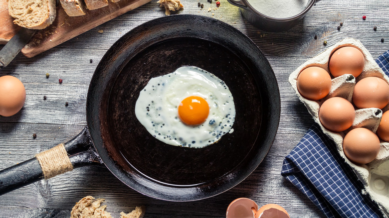 Fried egg cooked in a pan