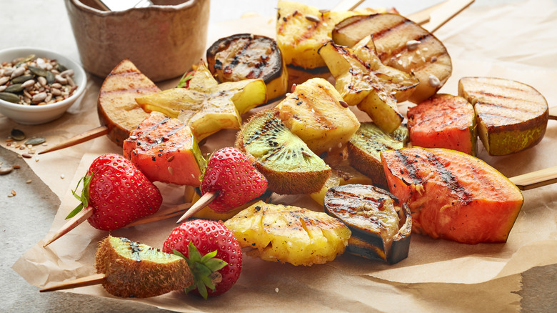 Grilled fruit on skewers